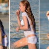 Lindsay Lohan iç çamaşırlarıyla denize girdi