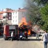 Ankara'da, saman yüklü tır alev alev yandı