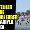 ﻿Suriyeliler denizde Allahu Ekber nidalarıyla eğlendi