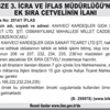 GEBZE 3. İCRA VE İFLAS MÜDÜRLÜĞÜ’NDEN EK SIRA CETVELİNİN İLANI