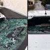 Aniden bastıran dolu, araç camlarını tuzla buz etti Aniden bastıran dolu, araç camlarını tuzla buz etti