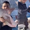 Balıkçıların oltasına 1,5 metrelik köpek balığı takıldı Balıkçıların oltasına 1,5 metrelik köpek balığı takıldı
