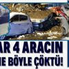 Kağıthane'de istinat duvarının 4 aracın üzerine çökme anı saniye saniye kamerada! Araçlar kullanılamaz hale geldi