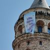 Galata Kulesi’nde İstanbul Sözleşmesi pankartı Galata Kulesi’nde İstanbul Sözleşmesi pankartı
