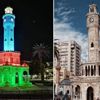 İzmir Saat Kulesi Azerbaycan bayrağı renklerine büründü