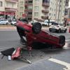 Takla atan otomobilin sürücüsü hafif yaralı olarak kurtuldu Takla atan otomobilin sürücüsü hafif yaralı olarak kurtuldu