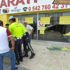 Kazaya yapan aracın kopan tekerliği mağaza camından içeri girdi Kazaya yapan aracın kopan tekerliği mağaza camından içeri girdi