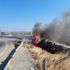 TEM'de korkutan kaza: Devrilen tanker alev aldı! TEM'de korkutan kaza: Devrilen tanker alev aldı!